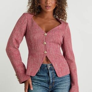 Lulus Vadima Berry Pink Tweed Button-front Blazer - Size M